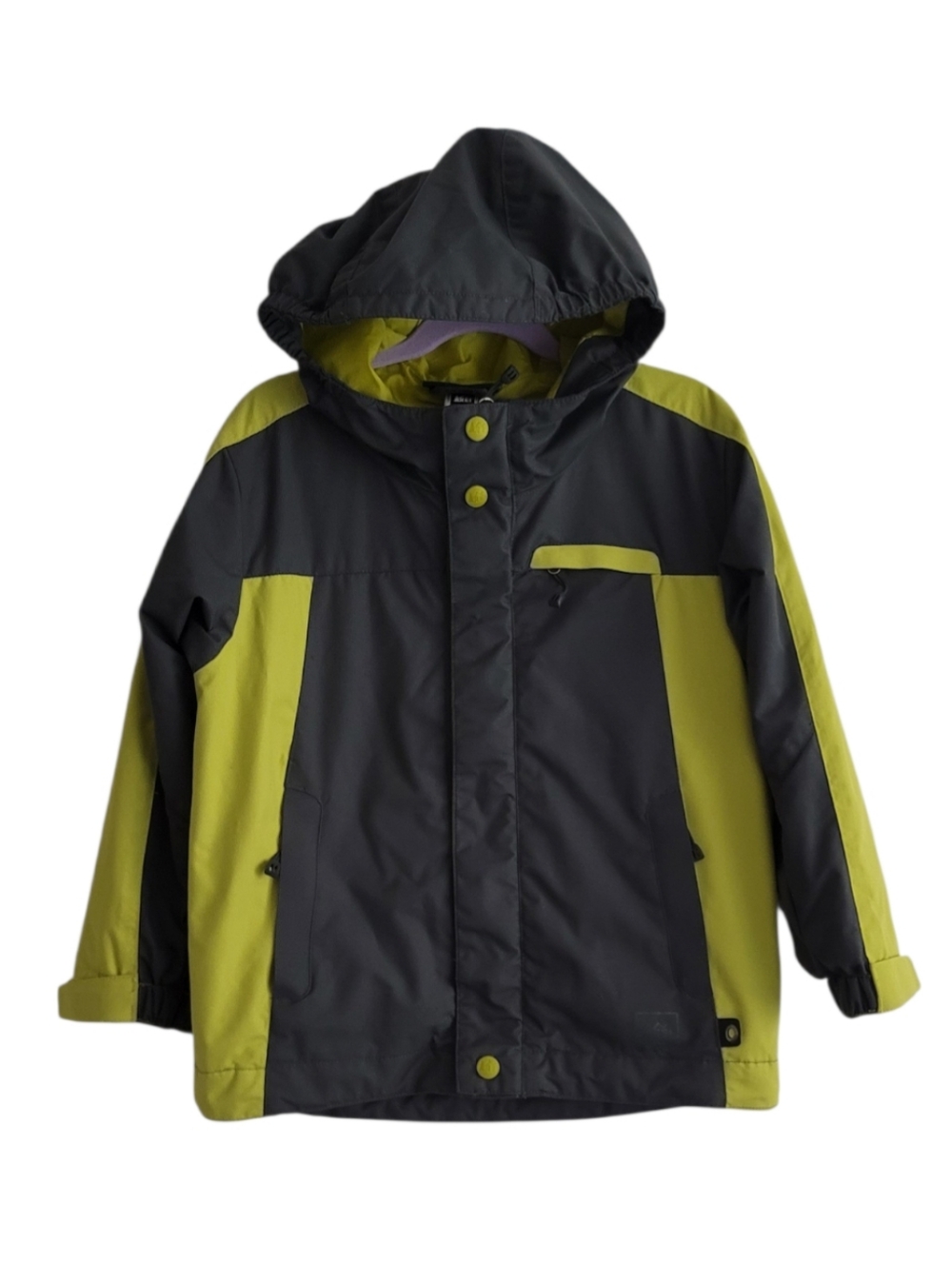 REI‎ Boys 4/5 Snow Jacket Neon Green Gray Snow Rain Jacket Shell Zip Jacket XXS